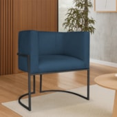 Poltrona Dália Luxo Moderna Estofada Design Sofisticado com Base de Ferro Preto Suede Azul Marinho