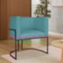 Poltrona Dália Luxo Moderna Estofada Design Sofisticado com Base de Ferro Preto Suede Azul Turquesa
