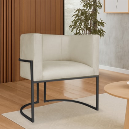 Poltrona Dália Luxo Moderna Estofada Design Sofisticado com Base de Ferro Preto Suede Bege