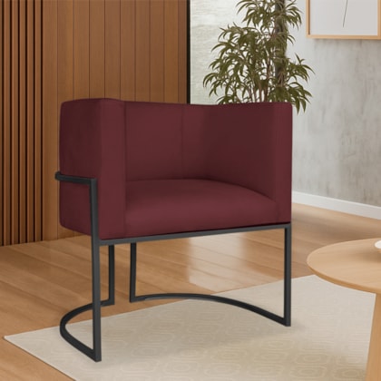 Poltrona Dália Luxo Moderna Estofada Design Sofisticado com Base de Ferro Preto Suede Bordo