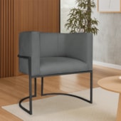 Poltrona Dália Luxo Moderna Estofada Design Sofisticado com Base de Ferro Preto Suede Cinza