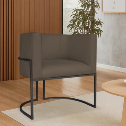 Poltrona Dália Luxo Moderna Estofada Design Sofisticado com Base de Ferro Preto Suede Marrom