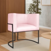 Poltrona Dália Luxo Moderna Estofada Design Sofisticado com Base de Ferro Preto Suede Rosa Bebê