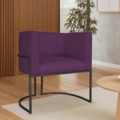 Poltrona Dália Luxo Moderna Estofada Design Sofisticado com Base de Ferro Preto Suede Roxo