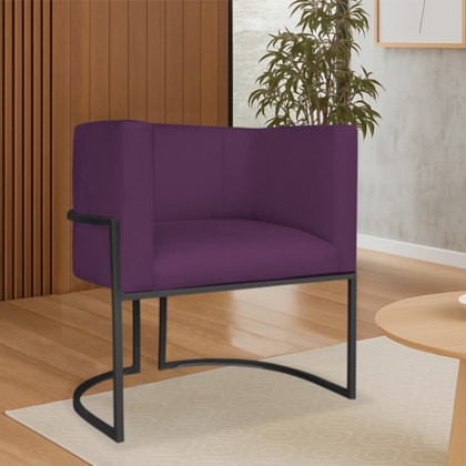 Poltrona Dália Luxo Moderna Estofada Design Sofisticado com Base de Ferro Preto Suede Roxo