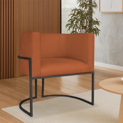Poltrona Dália Luxo Moderna Estofada Design Sofisticado com Base de Ferro Preto Suede Terracota
