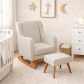 Poltrona de Amamentação Balanço e Puff Aurora Bouclé Bege