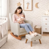 Poltrona de Amamentação Balanço e Puff Aurora Bouclé Bege