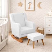 Poltrona de Amamentação Balanço e Puff Aurora Bouclé Branco