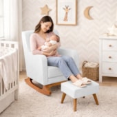 Poltrona de Amamentação Balanço e Puff Aurora Bouclé Branco