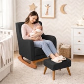 Poltrona de Amamentação Balanço e Puff Aurora Bouclé Preto