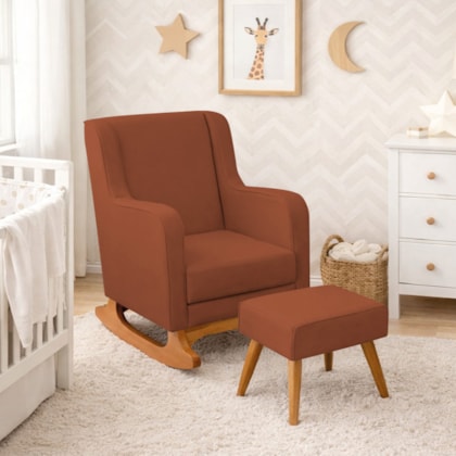 Poltrona de Amamentação Balanço e Puff Aurora Bouclé Terracota