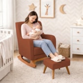 Poltrona de Amamentação Balanço e Puff Aurora Bouclé Terracota