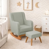 Poltrona de Amamentação Balanço e Puff Aurora Bouclé Verde Oliva