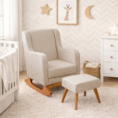 Poltrona de Amamentação Balanço e Puff Aurora Linho Bege