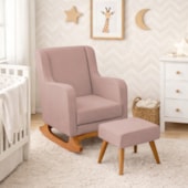 Poltrona de Amamentação Balanço e Puff Aurora Linho Rose