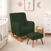 Poltrona de Amamentação Balanço e Puff Aurora Linho Verde