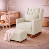 Poltrona de Amamentação Balanço e Puff Primeiro Amor Bouclé Bege