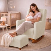 Poltrona de Amamentação Balanço e Puff Primeiro Amor Bouclé Bege