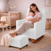 Poltrona de Amamentação Balanço e Puff Primeiro Amor Bouclé Branco