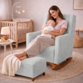 Poltrona de Amamentação Balanço e Puff Primeiro Amor Bouclé Cinza