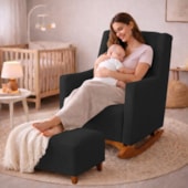Poltrona de Amamentação Balanço e Puff Primeiro Amor Bouclé Preto
