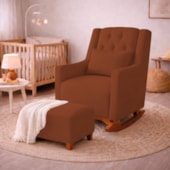 Poltrona de Amamentação Balanço e Puff Primeiro Amor Bouclé Terracota