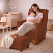 Poltrona de Amamentação Balanço e Puff Primeiro Amor Bouclé Terracota