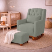 Poltrona de Amamentação Balanço e Puff Primeiro Amor Bouclé Verde Oliva