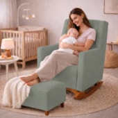 Poltrona de Amamentação Balanço e Puff Primeiro Amor Bouclé Verde Oliva