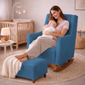 Poltrona de Amamentação Balanço e Puff Primeiro Amor Linho Azul Royal