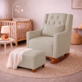 Poltrona de Amamentação Balanço e Puff Primeiro Amor Linho Bege