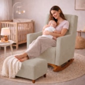 Poltrona de Amamentação Balanço e Puff Primeiro Amor Linho Bege