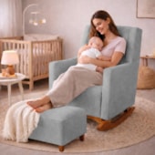 Poltrona de Amamentação Balanço e Puff Primeiro Amor Linho Cinza Claro