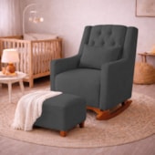 Poltrona de Amamentação Balanço e Puff Primeiro Amor Linho Cinza Escuro