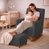 Poltrona de Amamentação Balanço e Puff Primeiro Amor Linho Cinza Escuro