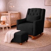 Poltrona de Amamentação Balanço e Puff Primeiro Amor Linho Preto