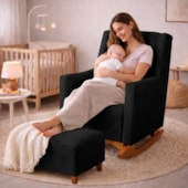 Poltrona de Amamentação Balanço e Puff Primeiro Amor Linho Preto