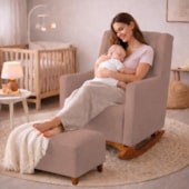 Poltrona de Amamentação Balanço e Puff Primeiro Amor Linho Rose