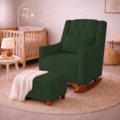 Poltrona de Amamentação Balanço e Puff Primeiro Amor Linho Verde