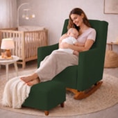 Poltrona de Amamentação Balanço e Puff Primeiro Amor Linho Verde