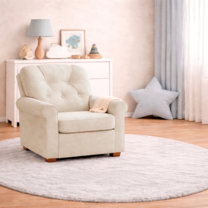 Poltrona de Amamentação Sala de Estar Recepção Doce Nuvem Bouclé Bege