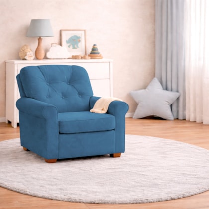 Poltrona de Amamentação Sala de Estar Recepção Doce Nuvem Linho Azul Royal