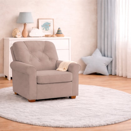 Poltrona de Amamentação Sala de Estar Recepção Doce Nuvem Linho Rose