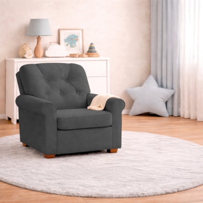 Poltrona de Decorativa Sala de Estar Recepção Doce Nuvem Linho Cinza Escuro