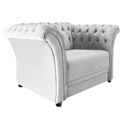 Poltrona Decorativa Chesterfield Sofia Suede Branco Capitonê - Amarena Móveis