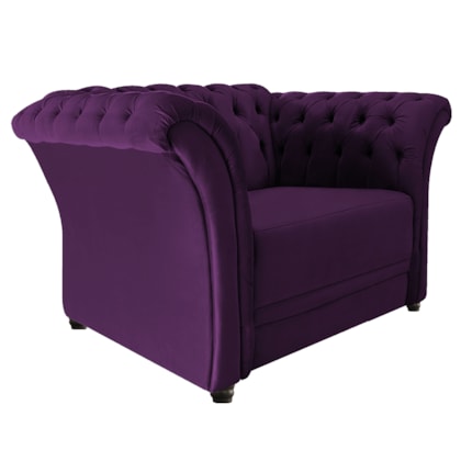 Poltrona Decorativa Chesterfield Sofia Suede Roxo Capitonê - Amarena Móveis