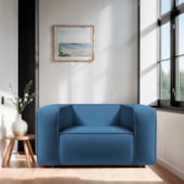 Poltrona Decorativa Escritório Orgânica Cecília Linho Azul Royal - Amarena Móveis