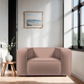 Poltrona Decorativa Escritório Orgânica Cecília Linho Rose - Amarena Móveis