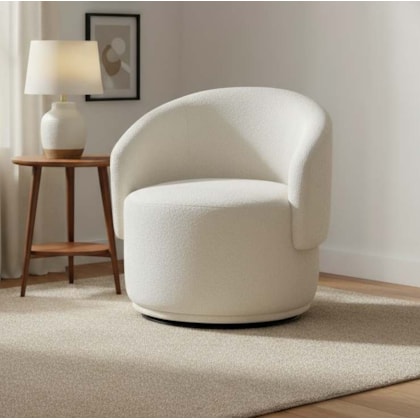 Poltrona Decorativa Giratória Sala de Estar Recepção Jasmine Bouclé Branco